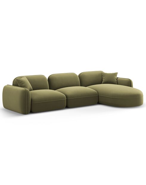 Canapé d'angle droit Modulaire Velours Lucien 4 Places vert clair - 320x165x70 cm