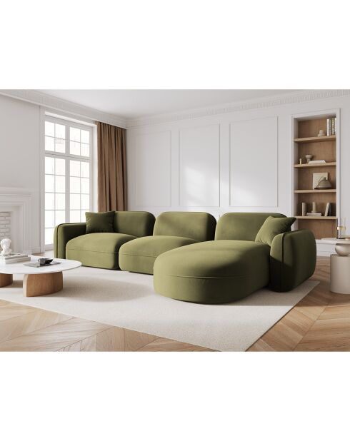 Canapé d'angle droit Modulaire Velours Lucien 4 Places vert clair - 320x165x70 cm