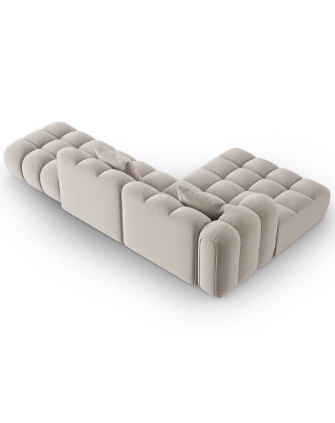 Canapé d'angle gauche Ouvert Velours Clotilde 4 Places beige clair - 294x177x70 cm