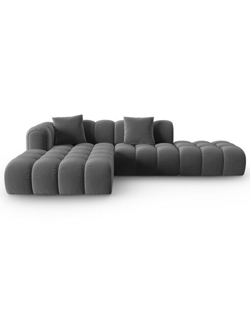 Canapé d'angle gauche Ouvert Velours Clotilde 4 Places ciment - 294x177x70 cm