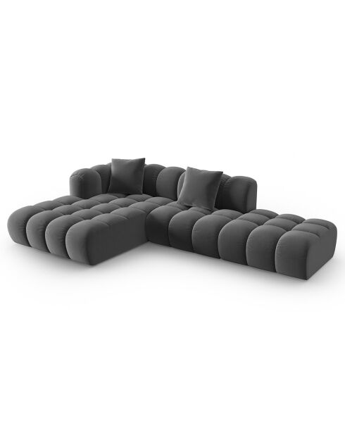 Canapé d'angle gauche Ouvert Velours Clotilde 4 Places ciment - 294x177x70 cm