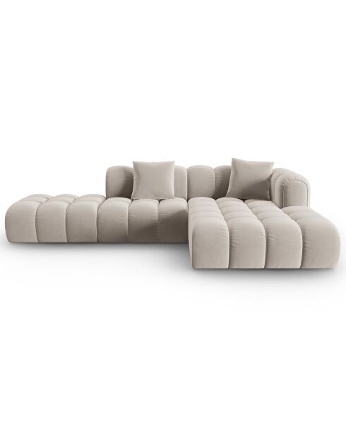 Clotilde Velours Clotilde Ecksofa für 4 Personen, offen rechts, hellbeige — 294 x 177 x 70 cm