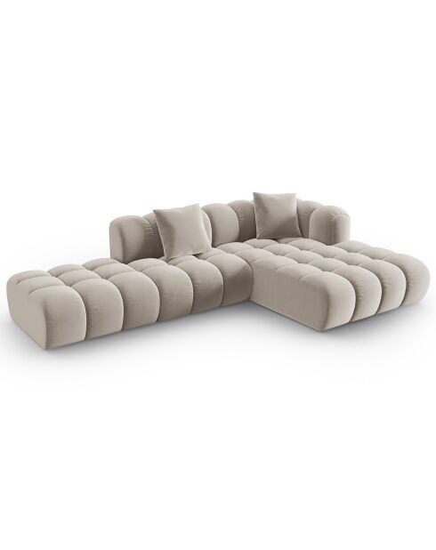 Clotilde Velours Clotilde Ecksofa für 4 Personen, offen rechts, hellbeige — 294 x 177 x 70 cm