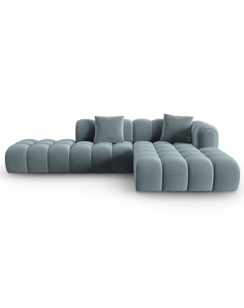 Canapé d'angle droit Ouvert Velours Clotilde 4 Places bleu clair - 294x177x70 cm