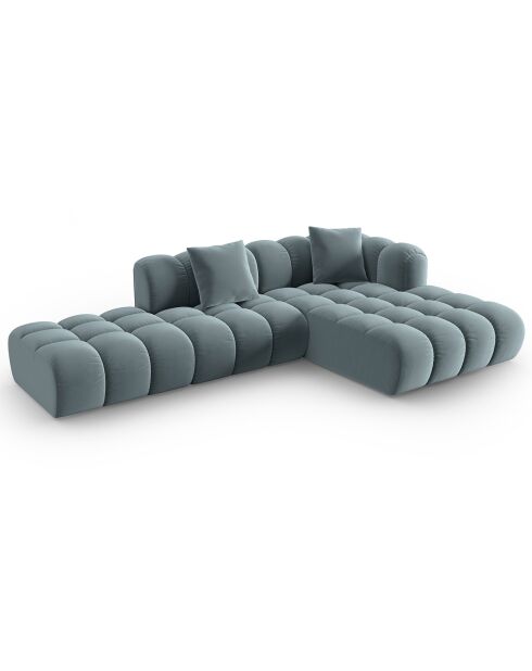 Canapé d'angle droit Ouvert Velours Clotilde 4 Places bleu clair - 294x177x70 cm