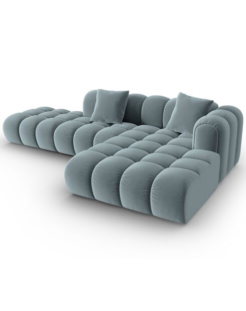 Canapé d'angle droit Ouvert Velours Clotilde 4 Places bleu clair - 294x177x70 cm