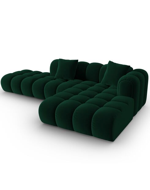 Canapé d'angle droit Ouvert Velours Clotilde 4 Places vert bouteille - 294x177x70 cm