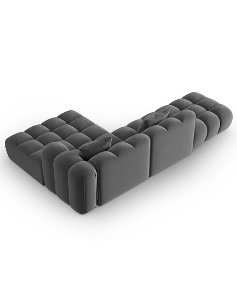 Canapé d'angle droit Ouvert Velours Clotilde 4 Places ciment - 294x177x70 cm