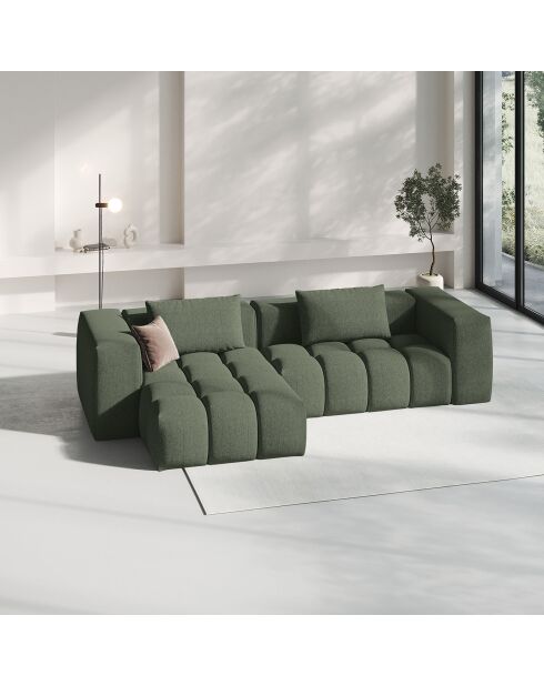Canapé d'angle gauche Modulaire Lorella 3 Places vert olive foncé - 260x145x70 cm