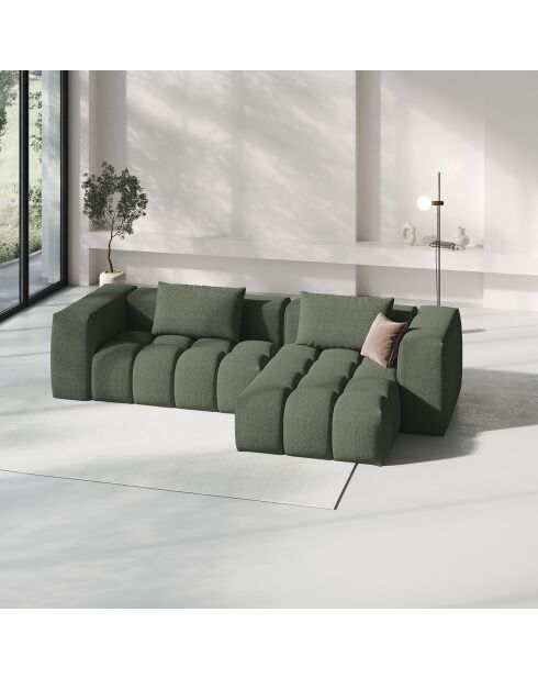 Canapé d'angle droit Modulaire Lorella 3 Places vert olive foncé - 260x145x70 cm