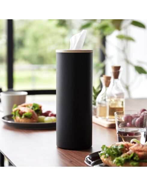 Scatola tonda per fazzoletti L Rin nera - 9,2x9,2x23,8 cm