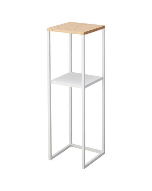 Etagère à 2 niveaux avec dessus en bois Tower blanche - 25x25x80 cm