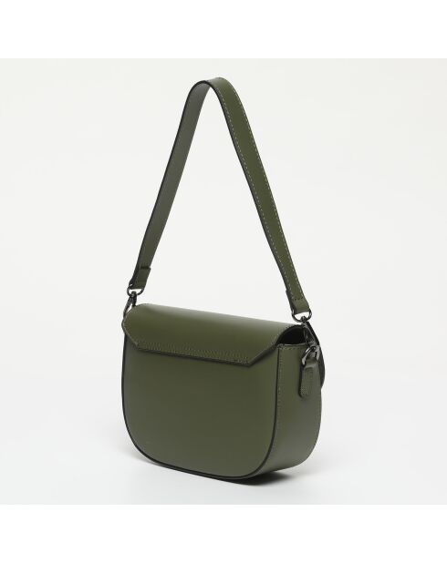 Sac bandoulière en Cuir Nelly vert militaire - 21x15x7 cm