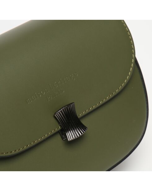 Sac bandoulière en Cuir Nelly vert militaire - 21x15x7 cm