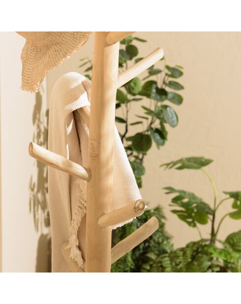 Porte-manteau multibranches en teck Will naturel - 35x35x180 cm