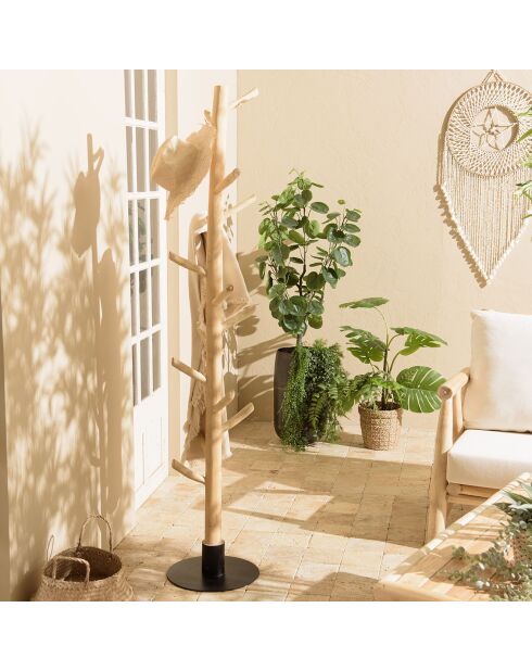 Porte-manteau multibranches en teck Will naturel - 35x35x180 cm