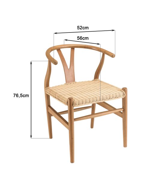 Chaise en bois de mahogany Will rotin - 52x56x76.5 cm