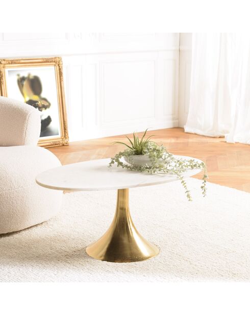 Table basse plateau marbre James marbré/doré - 100x56x43 cm