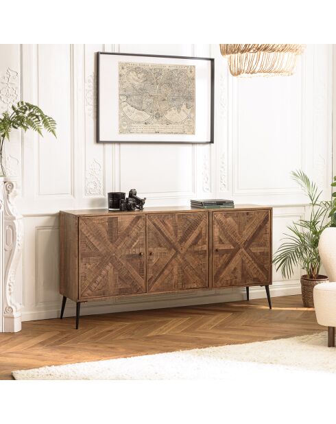 Buffet 3 portes bois recyclé pieds métal Kiara bois - 170x40x86 cm