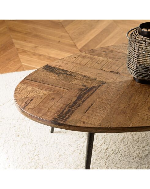 Table basse ovale plateau chevrons Kiara bois - 135x70x40 cm