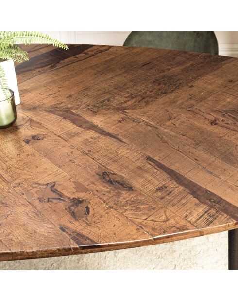 Table à manger ovale plateau chevrons Kiara bois - 240x109x78 cm