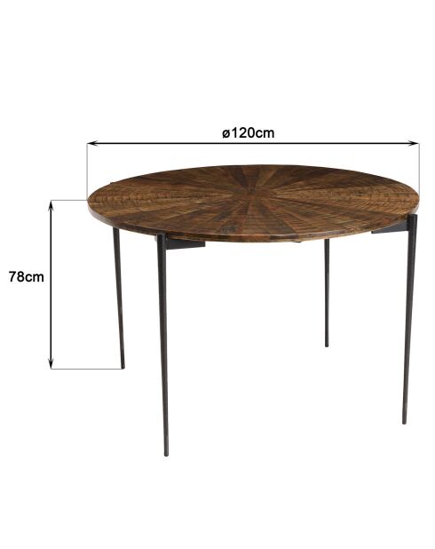 Table à manger ronde en bois recyclé Kiara bois - 120x120x78 cm