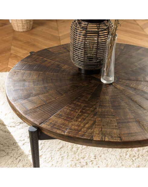 Table basse ronde bois recyclé pieds métal Kiara bois - 80x80x40 cm