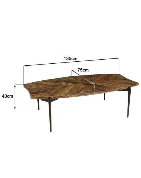Table basse bords concaves en bois recyclé Kiara bois - 135x78x40 cm