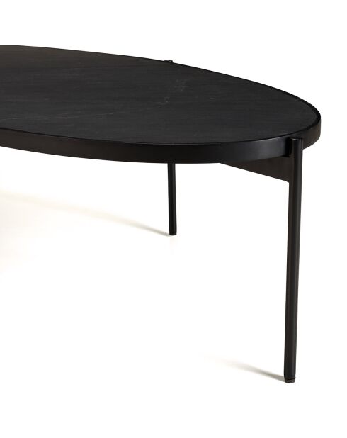 Table basse ovale effet pierre pieds métal Basile noire - 131x65x40 cm