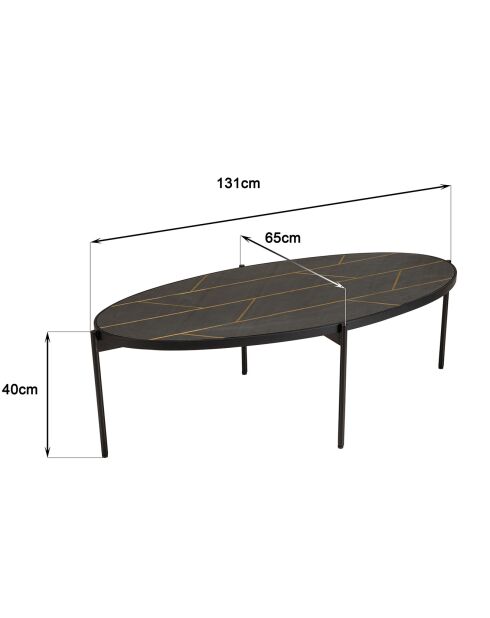 Table basse ovale effet pierre motifs Basile noir/doré - 131x65x40 cm