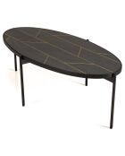 Table basse ovale effet pierre motifs Basile noir/doré - 131x65x40 cm