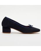 Ballerines trotteurs en Velours de Cuir Diane bleu marine - Talon 4 cm