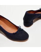 Ballerines trotteurs en Velours de Cuir Diane bleu marine - Talon 4 cm