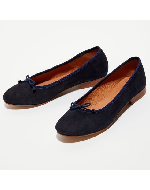 Ballerines en Velours de Cuir Jeanne bleu marine