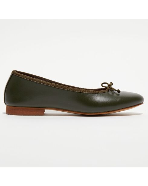 Ballerines en Cuir Jeanne vert kaki