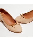 Ballerines trotteurs en Velours de Cuir Diane sable - Talon 4 cm