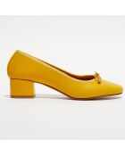 Ballerines trotteurs en Cuir Diane jaune moutarde - Talon 4 cm