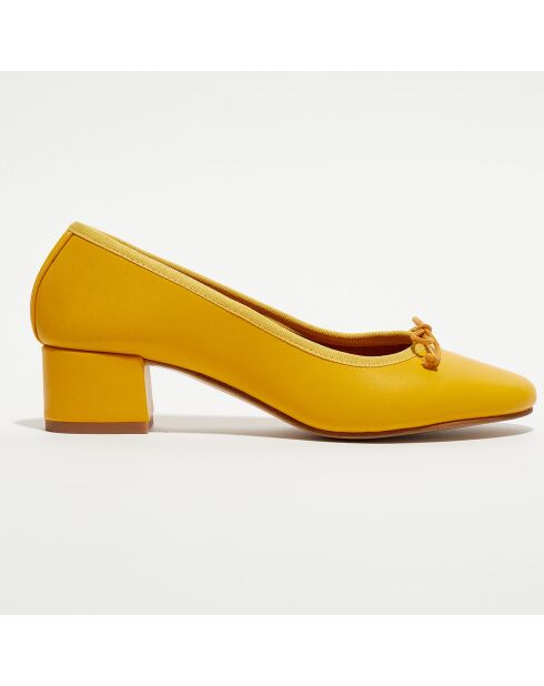 Ballerines trotteurs en Cuir Diane jaune moutarde - Talon 4 cm