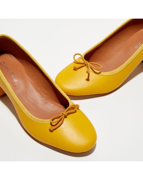 Ballerines trotteurs en Cuir Diane jaune moutarde - Talon 4 cm