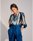 Chemise col mao Priyanka bleue