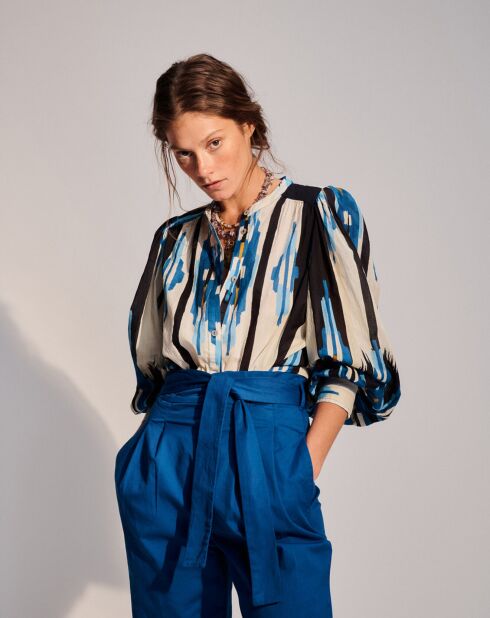 Chemise col mao Priyanka bleue