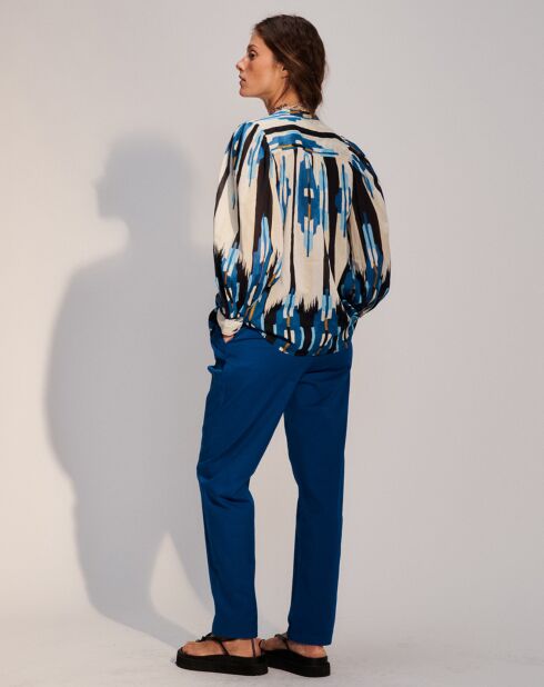 Chemise col mao Priyanka bleue