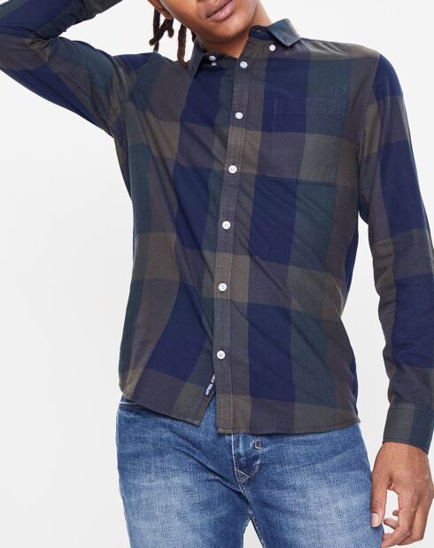 Penn Carr normales kariertes Hemd in Marineblau/Khaki