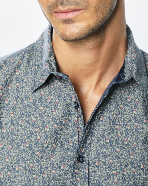 Porto regular shirt met marineblauwe fantasieprint
