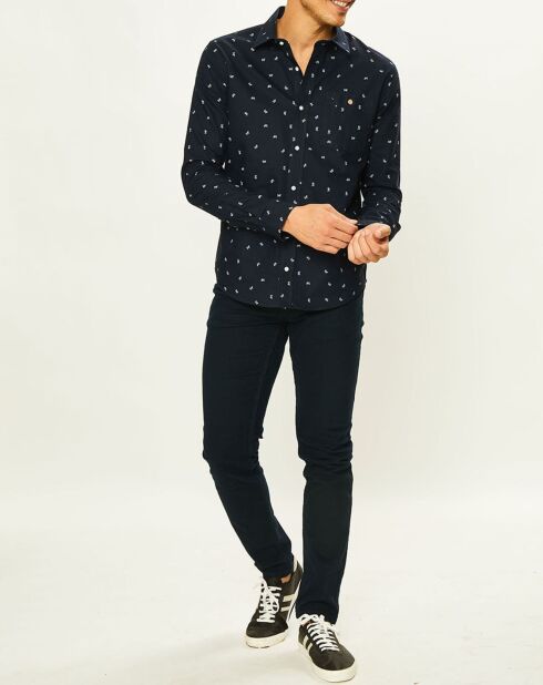 Marineblauw fietsshirt met Onca-print