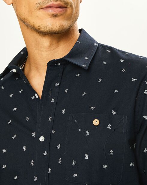 Marineblauw fietsshirt met Onca-print