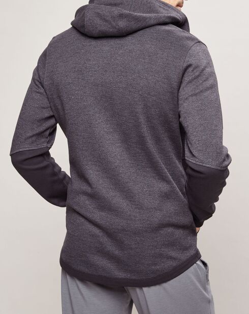 Schwarzer Doppelstrick-Kapuzenpullover mit Reißverschluss