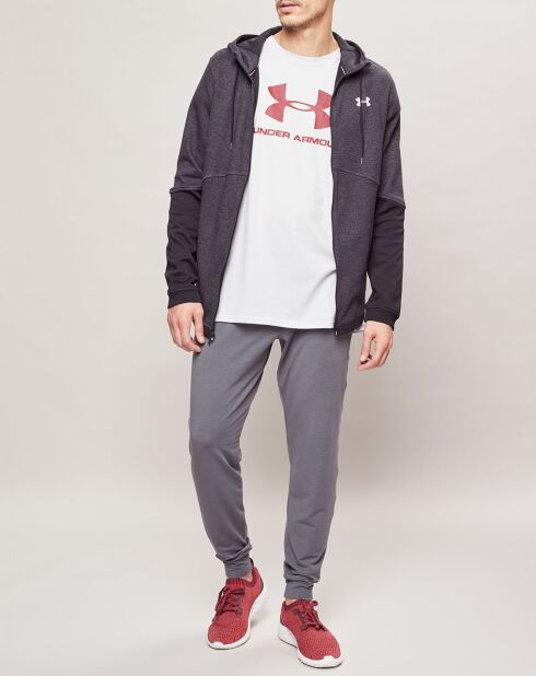 Schwarzer Doppelstrick-Kapuzenpullover mit Reißverschluss