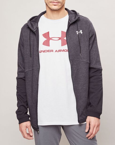 Schwarzer Doppelstrick-Kapuzenpullover mit Reißverschluss