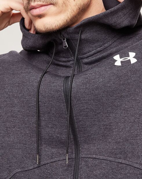 Schwarzer Doppelstrick-Kapuzenpullover mit Reißverschluss